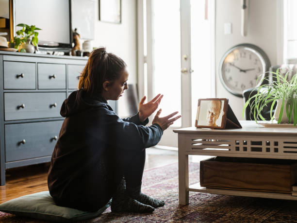 istock COVID-19, talking to grandpa during lockdown 1218792873