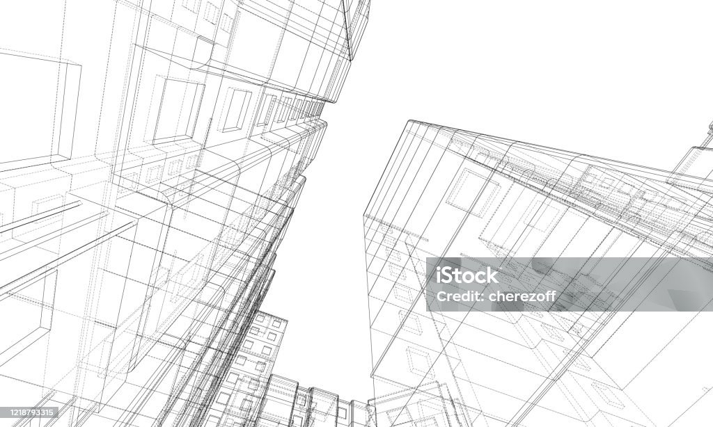 Vector Wireframe Model Of A Building Stock Illustration - Download ...