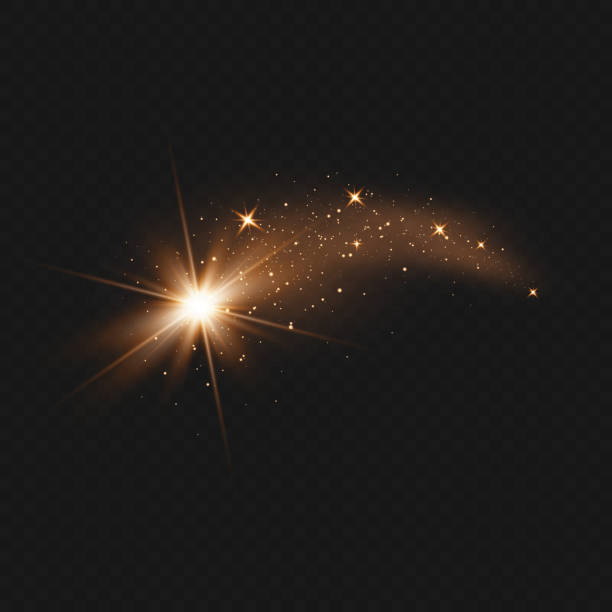 ilustrações, clipart, desenhos animados e ícones de resumo bright golden falling star - estrela cadente com trilha estelar cintilante em fundo marrom escuro - meteoroid, cometa, asteroide - ilustração vetorial de pano de fundo - brown background flash