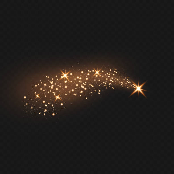 ilustrações, clipart, desenhos animados e ícones de resumo bright golden falling star - estrela cadente com trilha estelar cintilante em fundo marrom escuro - meteoroid, cometa, asteroide - ilustração vetorial de pano de fundo - brown background flash