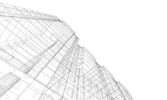 Vector Wireframe Model Of A Building Stock Illustration - Download ...
