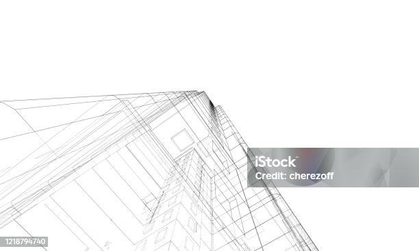 Vector Wireframe Model Of A Building Stock Illustration - Download ...