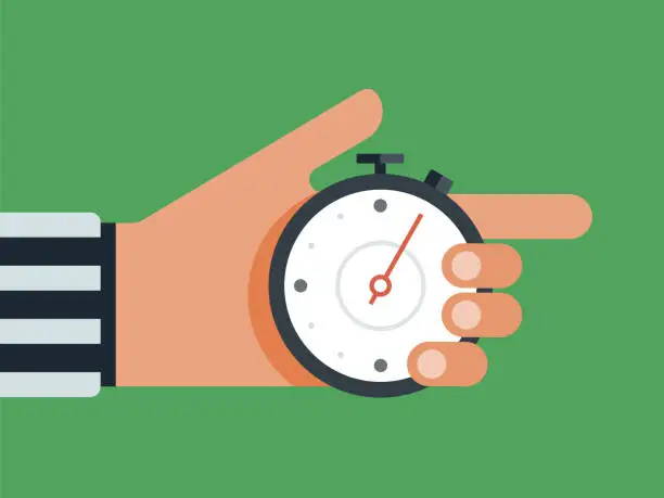 Vector illustration of Illustration of referee's hand holding stop watch