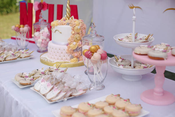 istock Birthday party decorations, sweets, cakes for a child's birthday 1218796292