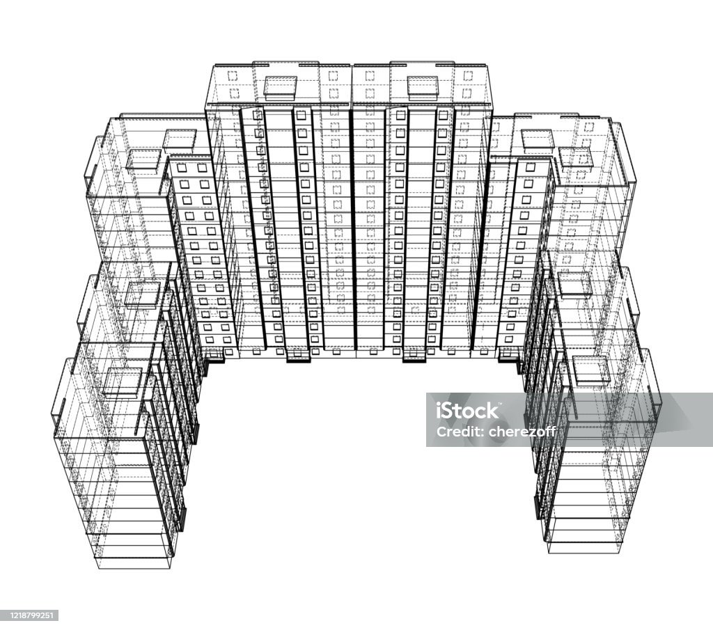 Vector Wireframe Model Of A Building Stock Illustration - Download ...