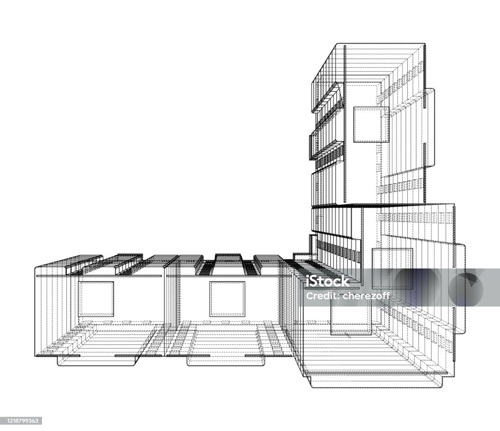 Vector Wireframe Model Of A Building Stock Illustration - Download ...