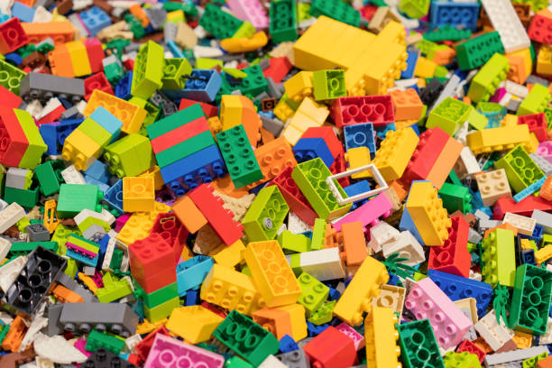 istock colorful plastic toys blocks on table for Children 1218802025