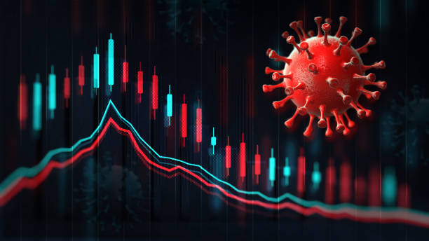 istock Coronavirus macro detail on screen and blurred black background. 1218807374