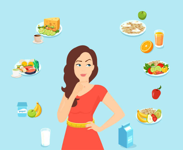 ilustrações, clipart, desenhos animados e ícones de vetor de uma mulher em forma pensando em um plano de dieta, cardápio diário - cheese making