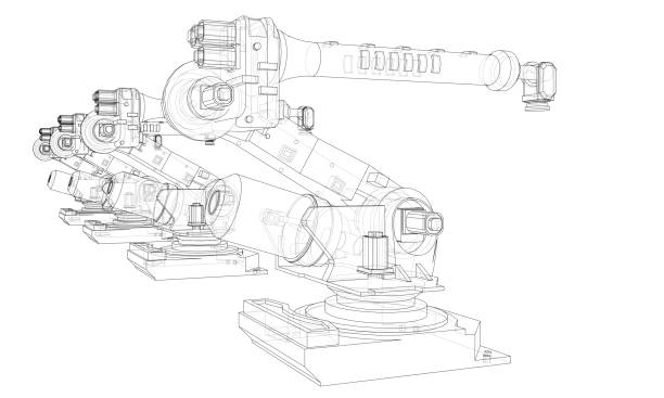 ilustraciones, imágenes clip art, dibujos animados e iconos de stock de un manipulador de robots industriales - herramientas de fabricación