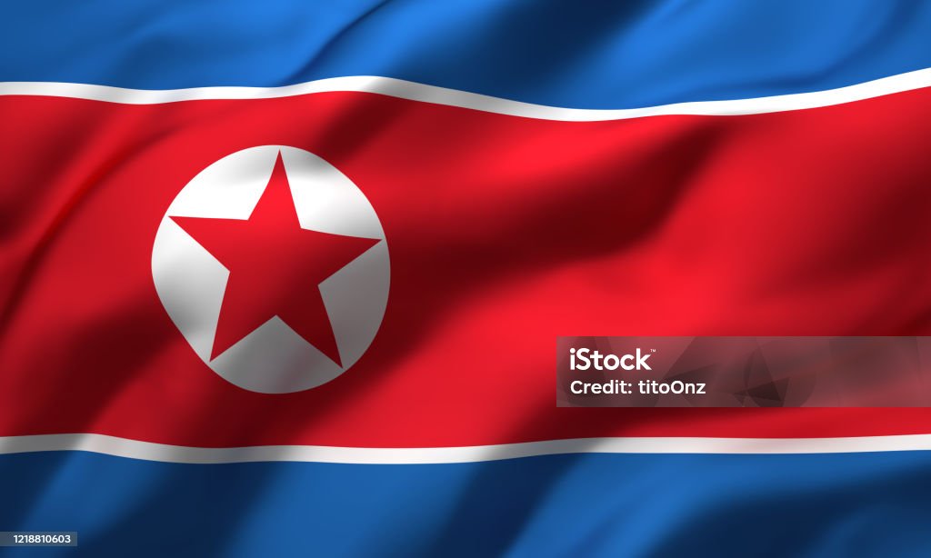 Flag of North Korea blowing in the wind Flag of North Korea blowing in the wind. Full page North Korean flying flag. 3D illustration. North Korean Flag Stock Photo