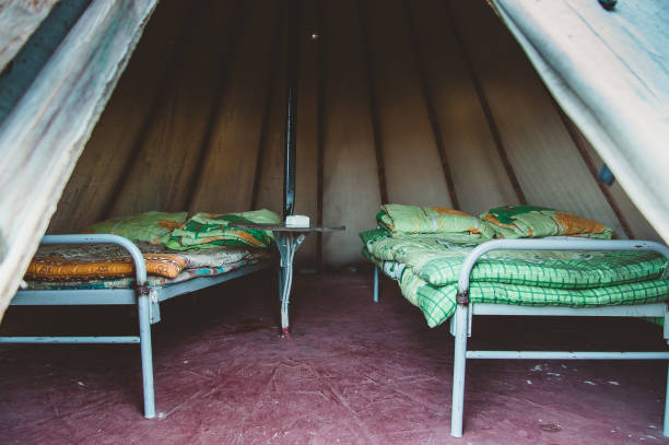 istock sleeping places in a tourist tent, a teepee 1218810609