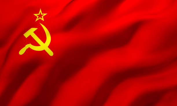 flag of soviet union blowing in the wind - bandeira da antiga ussr imagens e fotografias de stock