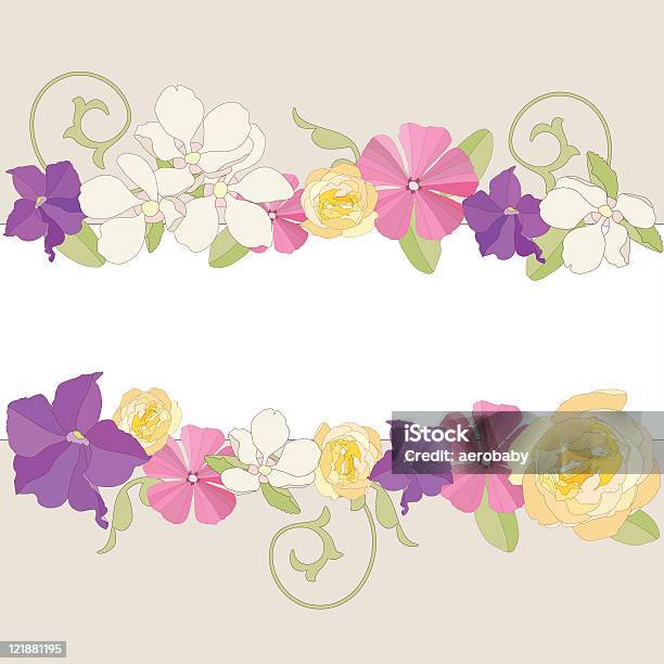 Garden Flowers Ornate Frame Фоне — стоковая векторная графика и другие изображения на тему Без людей - Без людей, Векторная графика, Весна