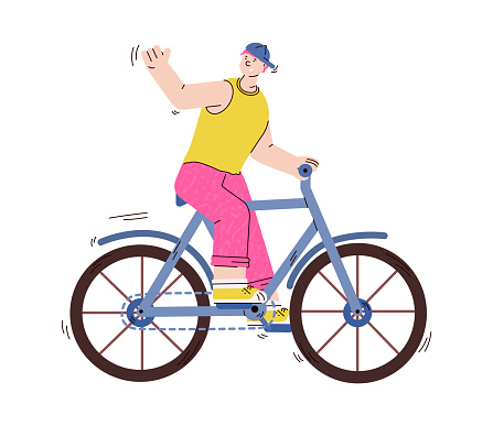 Young Man Or Guy Cartoon Character Riding Bike Vector Illustration Isolated  Stock Illustration - Download Image Now - iStock
