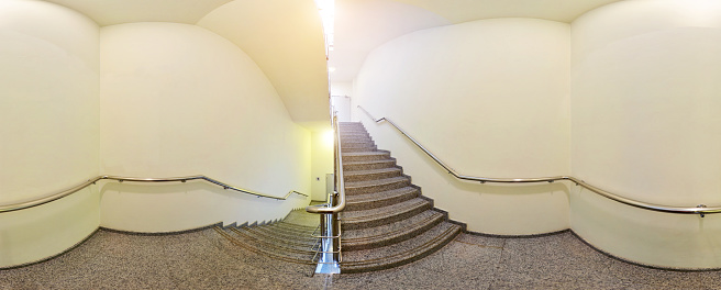 Spherical 360 degrees panorama projection, panorama in interior empty corridor with a flight of stairs