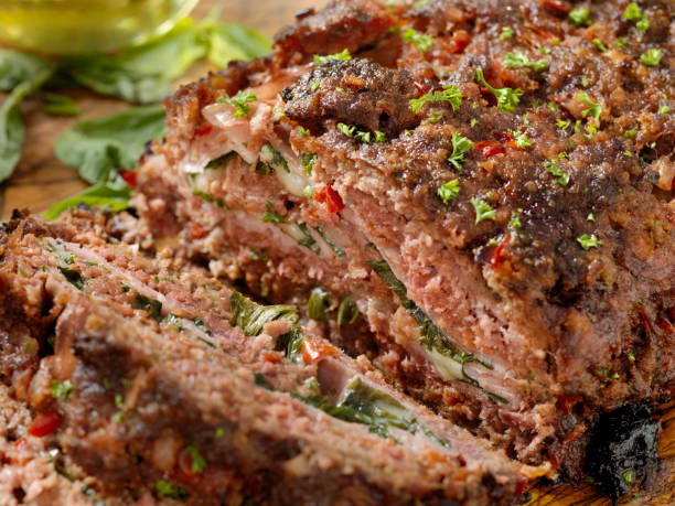 istock Sicilian Style Rolled Meatloaf with Deli Ham, Basil and Mozzarella 1218814153