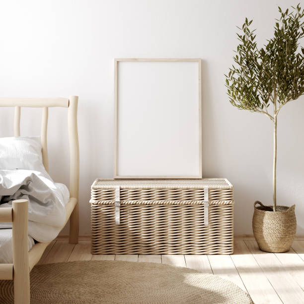 istock Mockup frame in farmhouse bedroom interior 1218816316