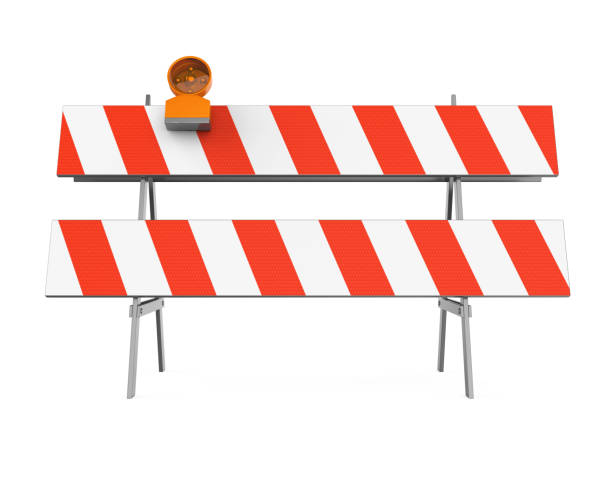 Under Construction Barrier Isolated Under Construction Barrier isolated on white background. 3D render barricade stock pictures, royalty-free photos & images