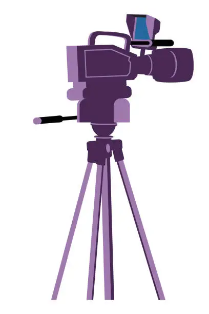 Vector illustration of Video camera on tripod isolated on white backdrop