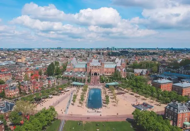 Aerial view over Amsterdam, Netherlands