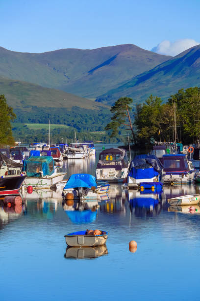 Balloch, West Dunbartonshire, Scotland / United Kingdom - August 2014: Boats anchored at River Leven nearby Loch Lomond