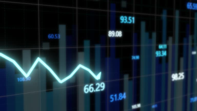 3D Futuristic Stock Market Graph Volatility Chart Tickers Changing - 4K Seamless Loop Motion Background Animation