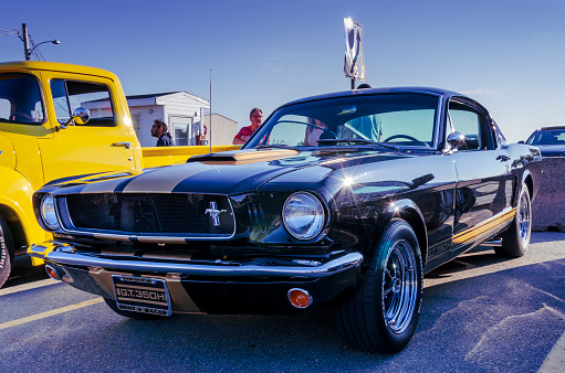 Dartmouth,  Nova Scotia, Canada - August 10, 2017 : Hertz 1966 Ford Mustang 500 GTH at A&W weekly Thursday cruise-in at Woodside Ferry Terminal, Dartmouth, Nova Scotia, Canada.