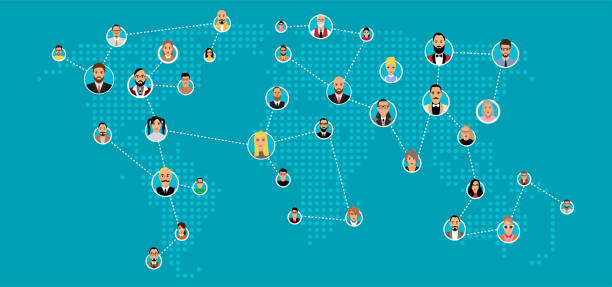 illustrations, cliparts, dessins animés et icônes de connexions au réseau social. affaires en ligne. vecteur. concept - social media circle wireless technology group of people