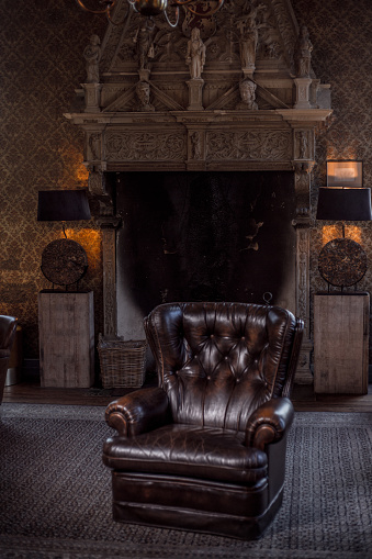 An elegant chair in a stately home living room