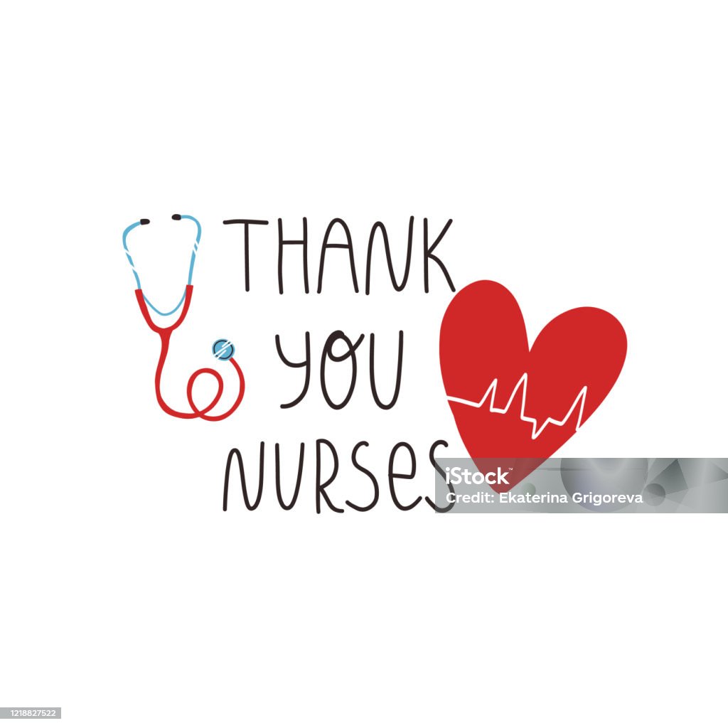 Thank You Nurses Hand Lettering Text Heart With Cardiogram Of ...