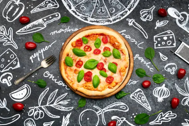 Photo of Pizza with doodle ingredients