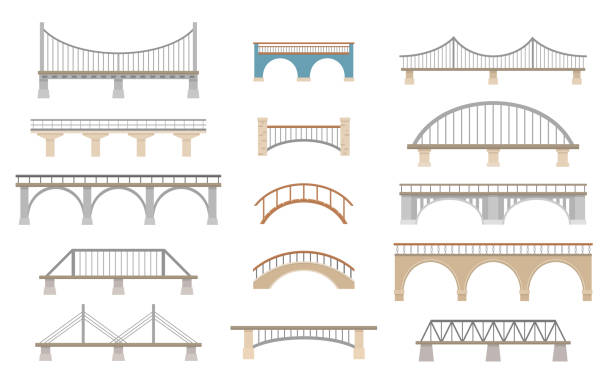 ilustraciones, imágenes clip art, dibujos animados e iconos de stock de conjunto de diferentes puentes. aislado sobre fondo blanco. - puente peatonal