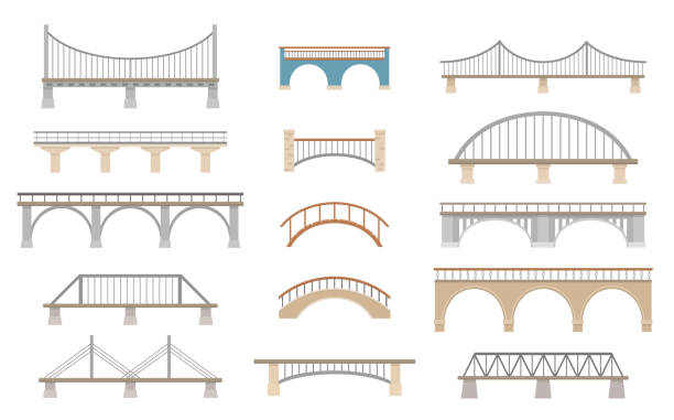 Set of different bridges. Isolated on white background. Set of different bridges. Isolated on white background. Flat style, vector illustration. bridge built structure stock illustrations