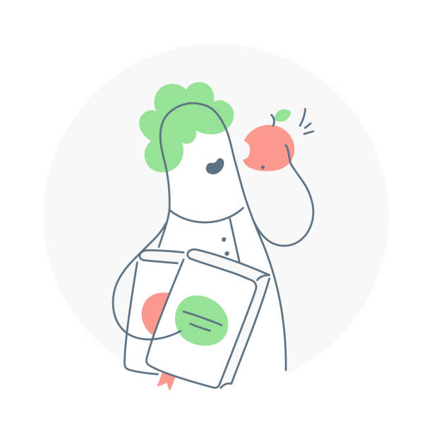 koncepcja edukacji, uniwersytet, student lub student ze ksiąg jedzącymi jabłko wiedzy - tree book apple apple tree stock illustrations