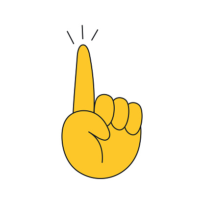 Attention, listen, number one vigor hands gesture sketch concept. Flat line isolated vector illustration on white.