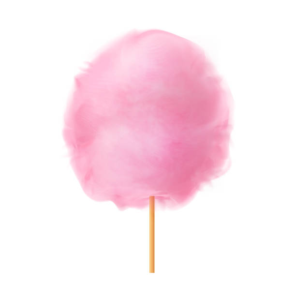 Cotton candy. Realistic pink cotton candy on wooden stick. Summer tasty and sweet snack for children in parks and food festivals. 3d vector realistic illustration isolated on white background Cotton candy. Realistic pink cotton candy on wooden stick. Summer tasty and sweet snack for children in parks and food festivals. 3d vector realistic illustration isolated on white background. child cotton candy stock illustrations