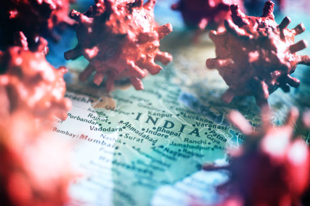 概念印度被科羅納病毒軍隊攻擊 - 緊急狀態 圖片 個照片及圖片檔