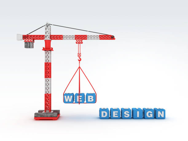 gru a torre con web design word - rendering 3d - www cube block three dimensional shape foto e immagini stock