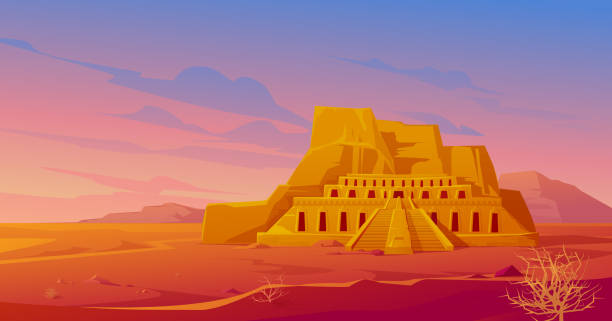 ilustrações de stock, clip art, desenhos animados e ícones de egypt mortuary temple of queen hatshepsut, desert - luxor