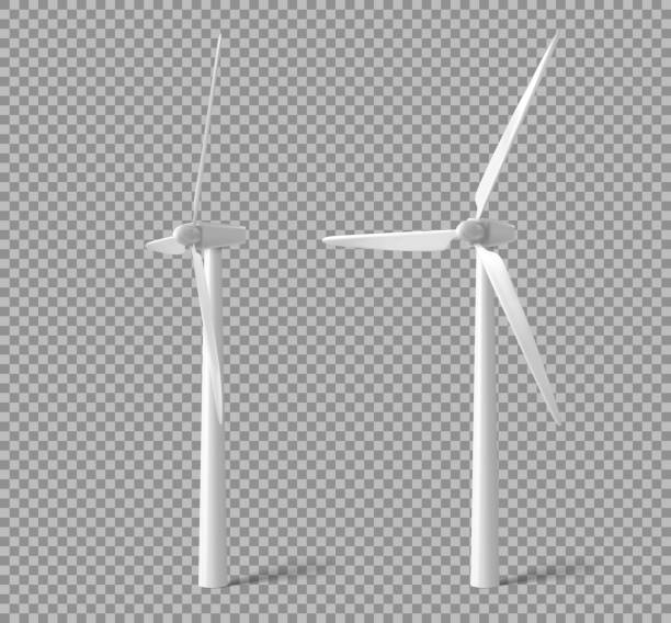 illustrazioni stock, clip art, cartoni animati e icone di tendenza di turbine eoliche, generatori di energia dei mulini a vento - pale eoliche