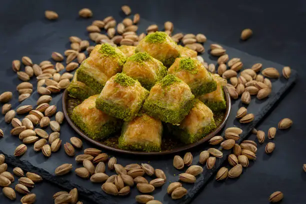 Turkish baked pistachio and pistachio baklava