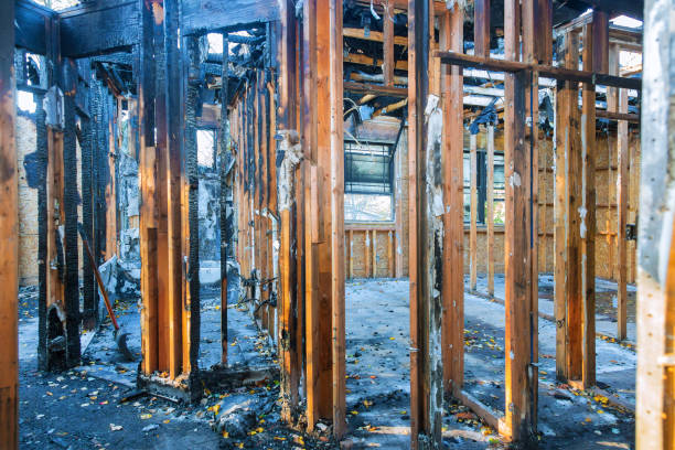 istock Interior room of the house after a fire 1218840477