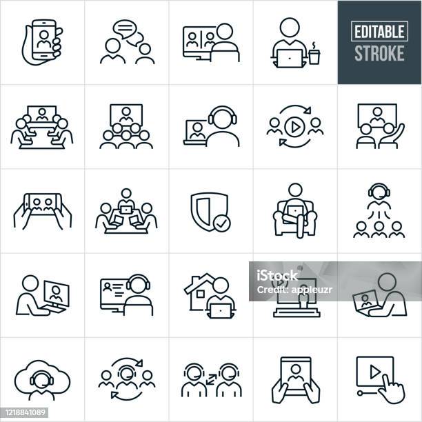 Video Conferencing Thin Line Icons Editable Stroke Stock Illustration - Download Image Now