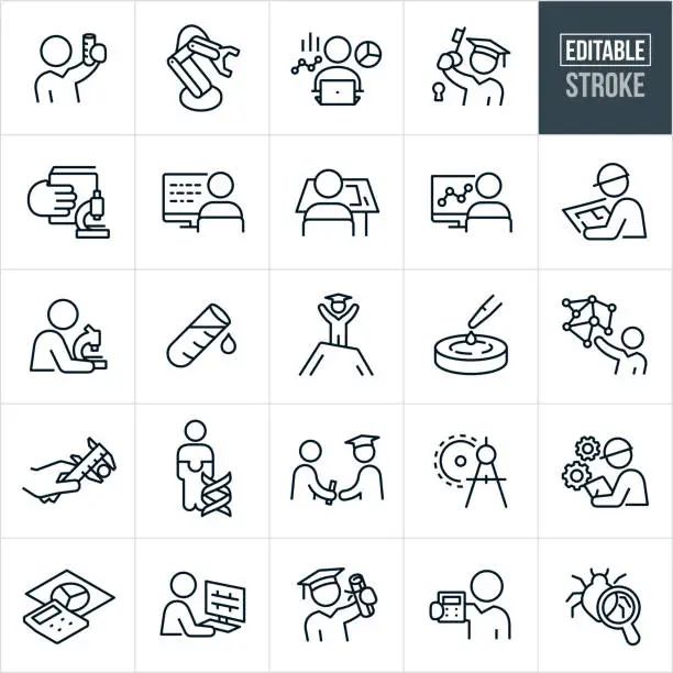 Vector illustration of STEM Thin Line Icons - Editable Stroke