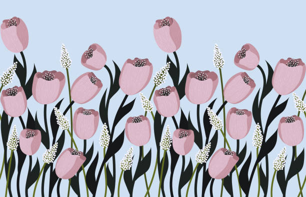 illustrations, cliparts, dessins animés et icônes de fleurs de griffonnage sans couture - double tulip