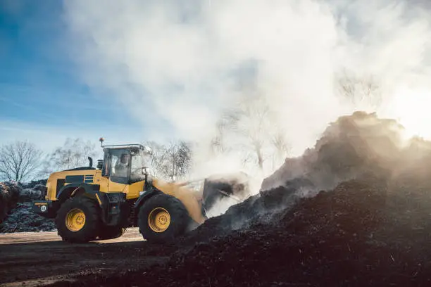 Photo of Bulldozer at heavy earthworks in biomass facility