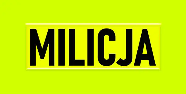 Photo of Milicja logo concept, black text placed on a bright green - yellow background.