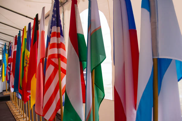 istock Background from flags of different countries, arranged in a row diagonally 1218846227