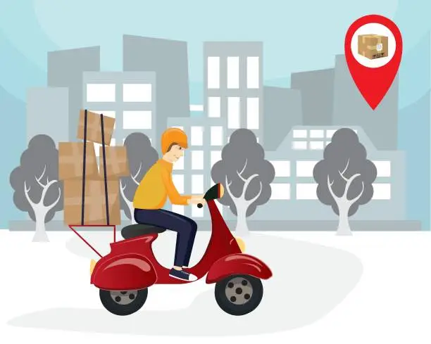 Vector illustration of Fast delivery. Delivery by motorcycle. online shopping and fast delivery. Business concept illustrations. Modern flat style. Vector